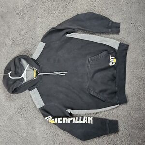 Caterpillar Hoodie Mens Large Black Grey Accents Graphic Workwear Streetwear‎